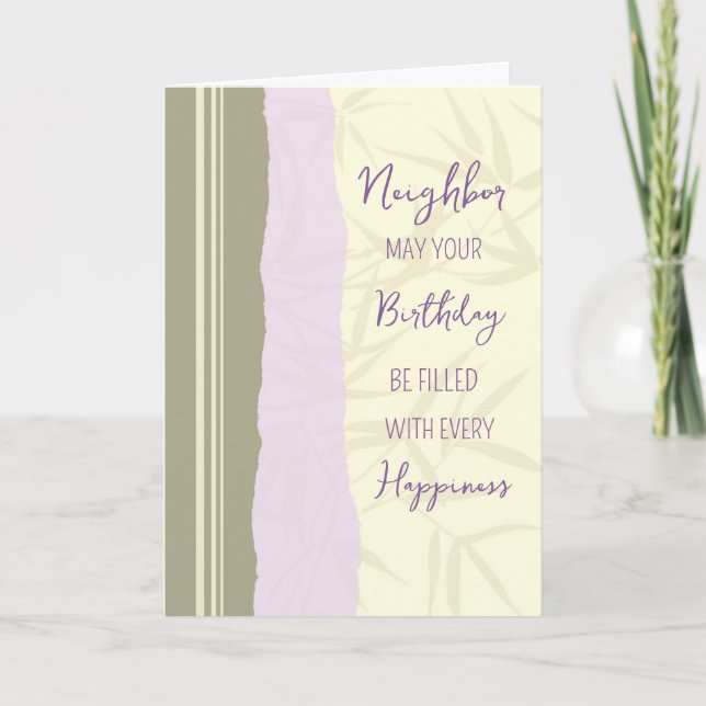 Modern Purple Beige Neighbor Birthday Card (Front)