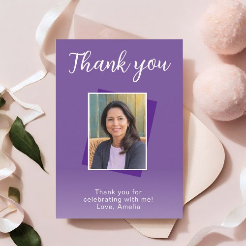 Modern Purple Birthday Photo  Thank You Card