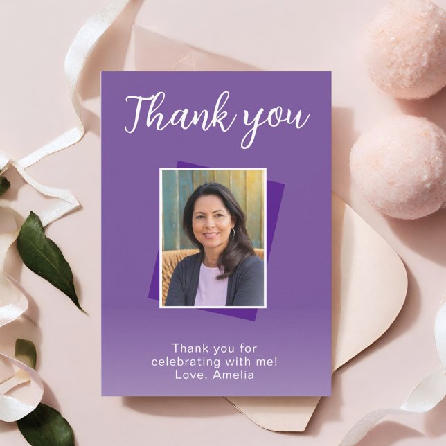 Modern Purple Birthday Photo  Thank You Card (Creator Uploaded)
