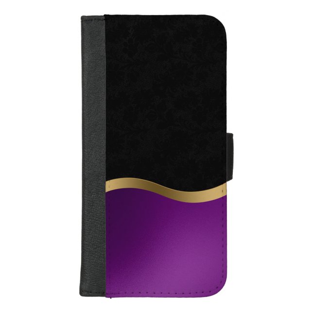 Modern Purple, Black and Gold iPhone Wallet Case (Front)