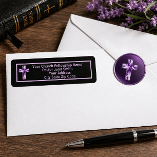 Modern Purple Black Church Cross Pastor Business Label