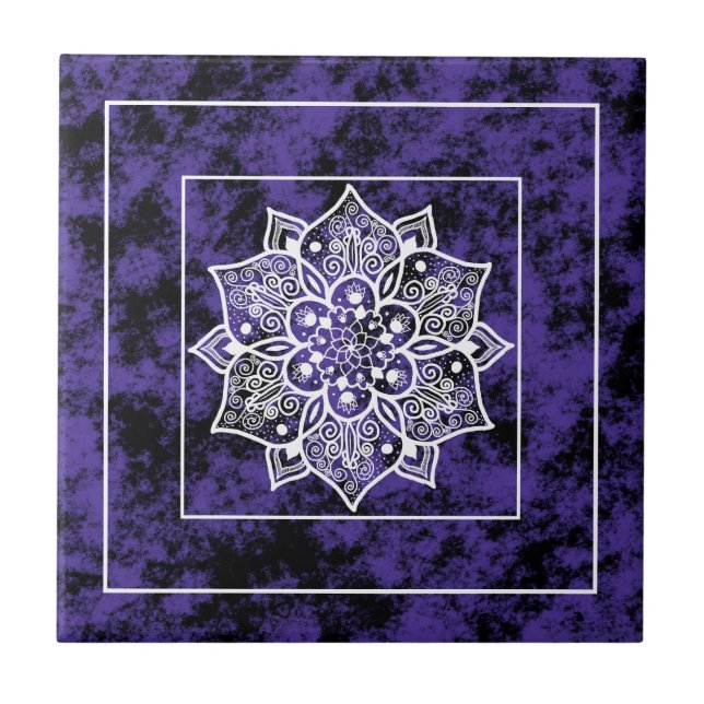 Modern purple black mandala ceramic tile (Front)