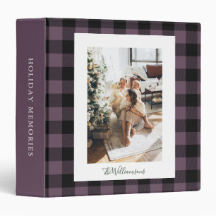 Modern Purple Black Plaid Rustic Photo Christmas 3 Ring Binder