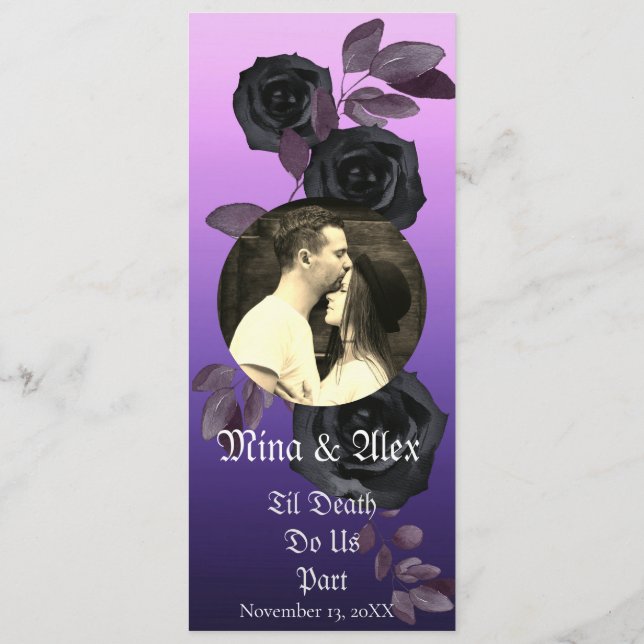 Modern Purple Black Rose Goth Photo Wedding  Program (Back)