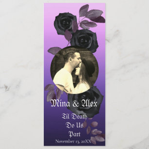 Modern Purple Black Rose Goth Photo Wedding Program