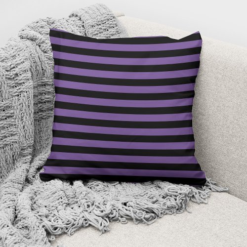 Modern Purple Black Striped Pattern Throw Pillow
