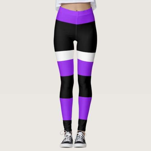 Modern purple black white stripe pattern leggings
