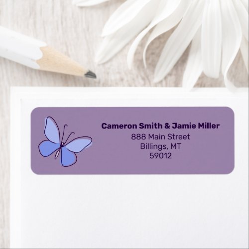 Modern Purple_Blue Butterfly Doodle Return Address Label