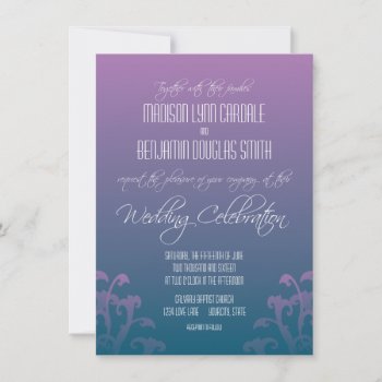 Modern Purple Blue Flourish Wedding Invitations by CustomWeddingSets at Zazzle
