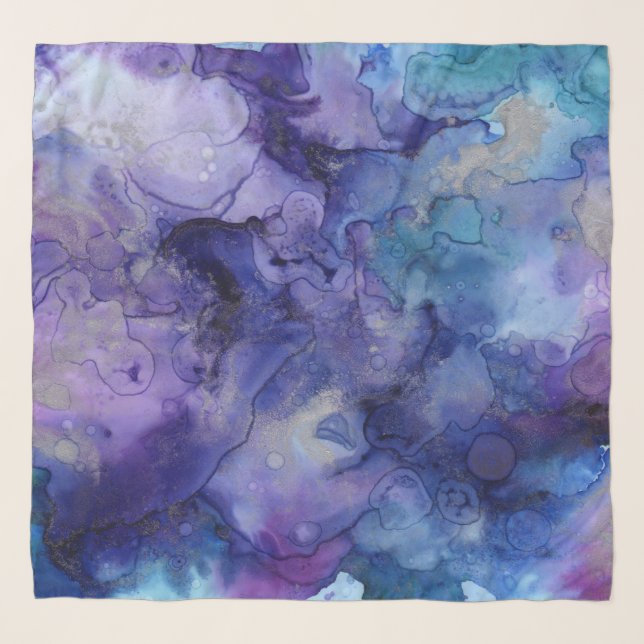 Modern Purple, Blue, Gold Abstract Scarf (Front)