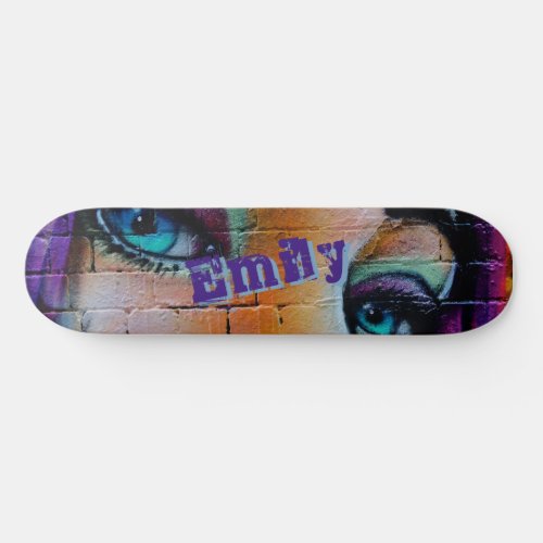 Modern Purple Blue Graffiti Girl Custom Skateboard