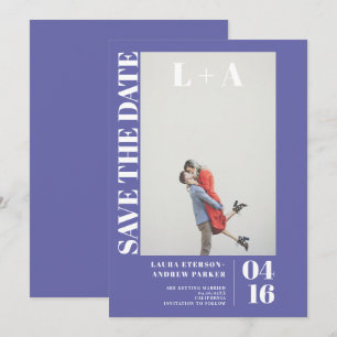 Modern purple blue initial photo save the date