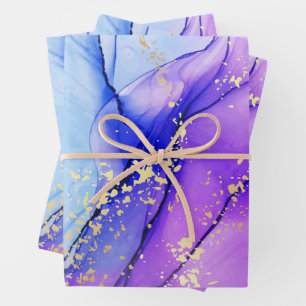 Modern Purple Blue Marble Galactic Glow Wrapping Paper Sheets