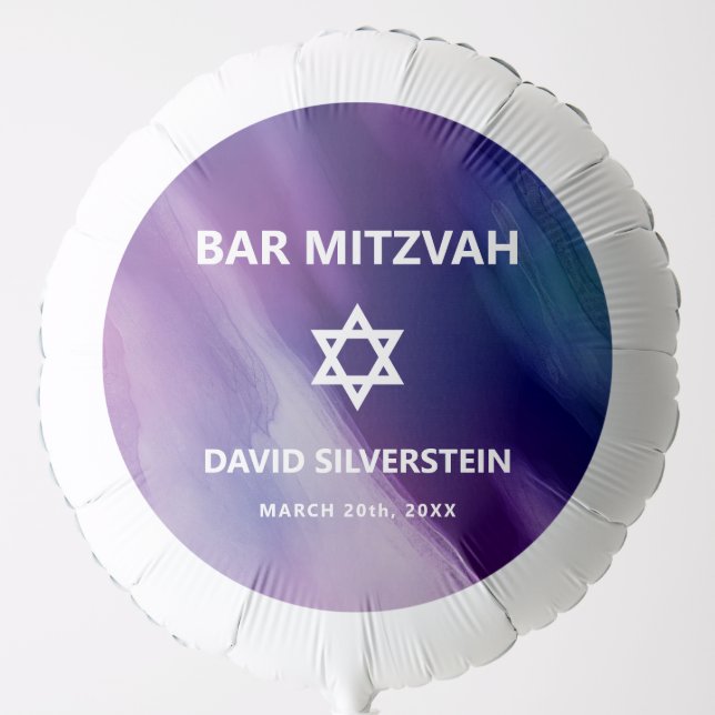 Modern Purple Blue Star David Bar Mitzvah Hebrew Balloon (Front)