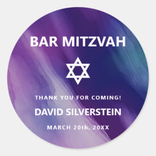 Modern Purple Blue Star David Bar Mitzvah Hebrew Classic Round Sticker
