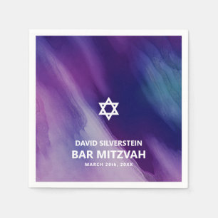 Modern Purple Blue Star David Bar Mitzvah Hebrew Napkins