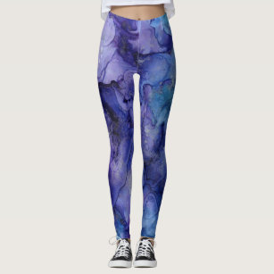 Modern purple blue watercolor splatter pattern leggings