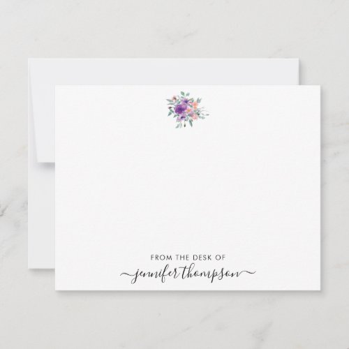 Modern Purple Blush Floral Watercolor Script Swash Note Card