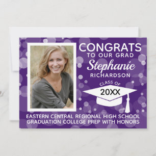 Modern Purple Bokeh Bubbles Photo Graduation Invitation