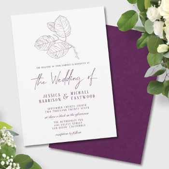 Modern Purple Botanical Outline Elegant Wedding Invitation by StyleDesignLove at Zazzle