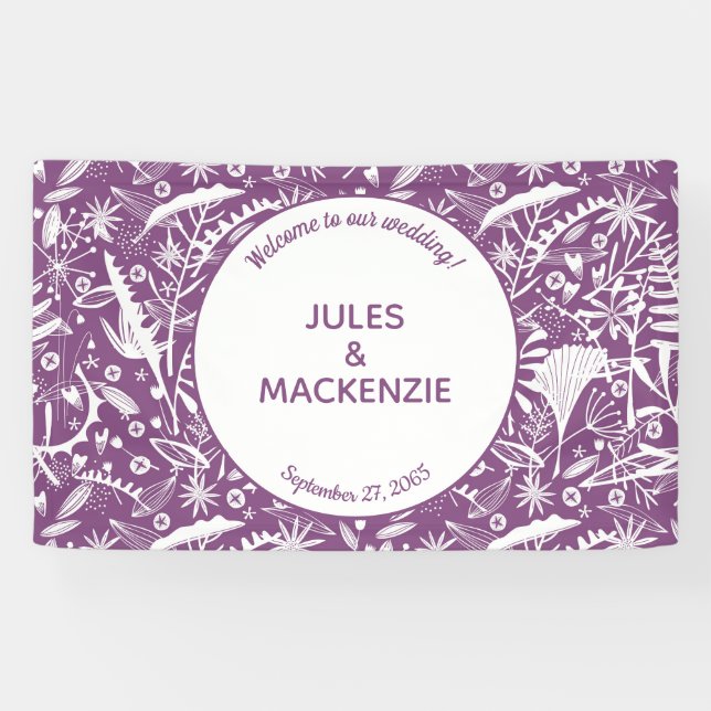 Modern Purple Botanical Wedding Banner (Horizontal)