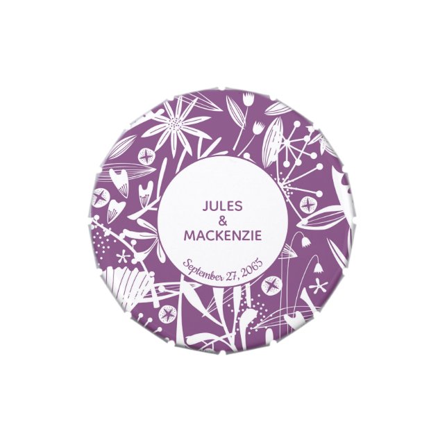 Modern Purple Botanical Wedding Candy Tin (Top)