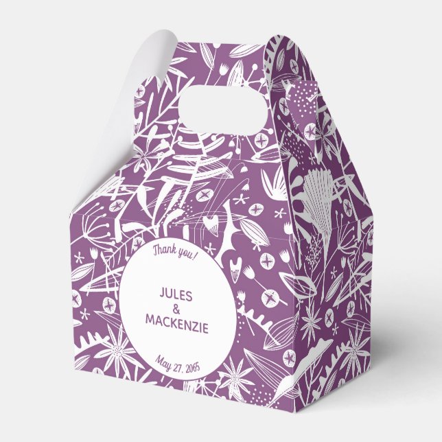 Modern Purple Botanical Wedding Favor Boxes (Front Side)