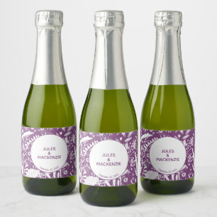 Modern Purple Botanical Wedding Sparkling Wine Label