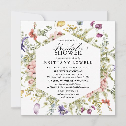 Modern Purple Botanical Wildflower Bridal Shower Invitation