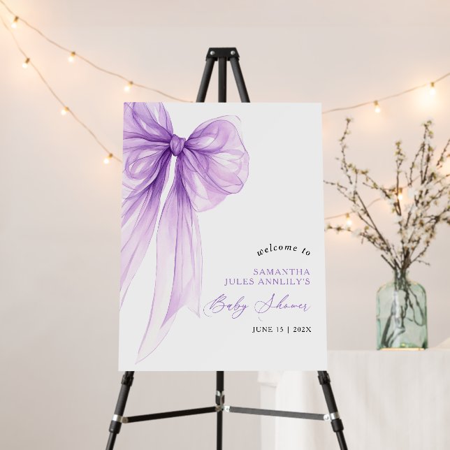 Modern  Purple Bow Baby Shower Welcome Sign (In Situ (Stand))
