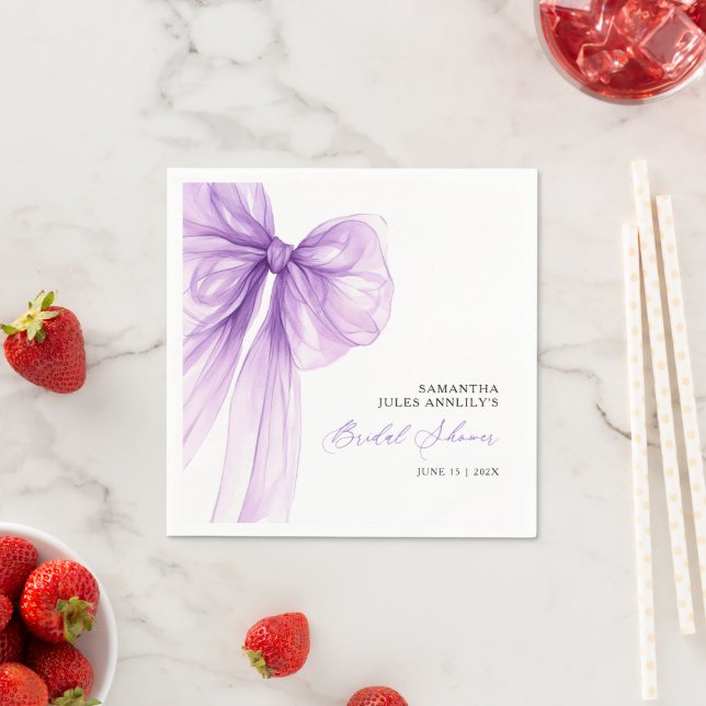 Modern  Purple Bow Bridal Shower Napkins (Insitu)