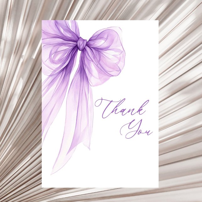 Modern Purple Bow Bridal Shower  Thank You Card (Creator Uploaded)