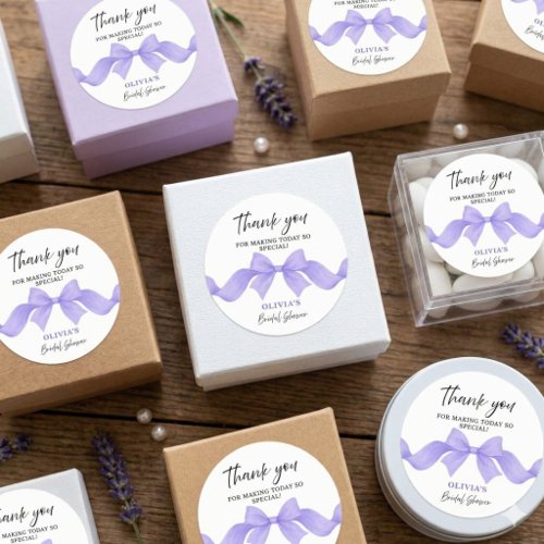 Modern Purple Bow Bridal Shower Thank You Favor  Classic Round Sticker