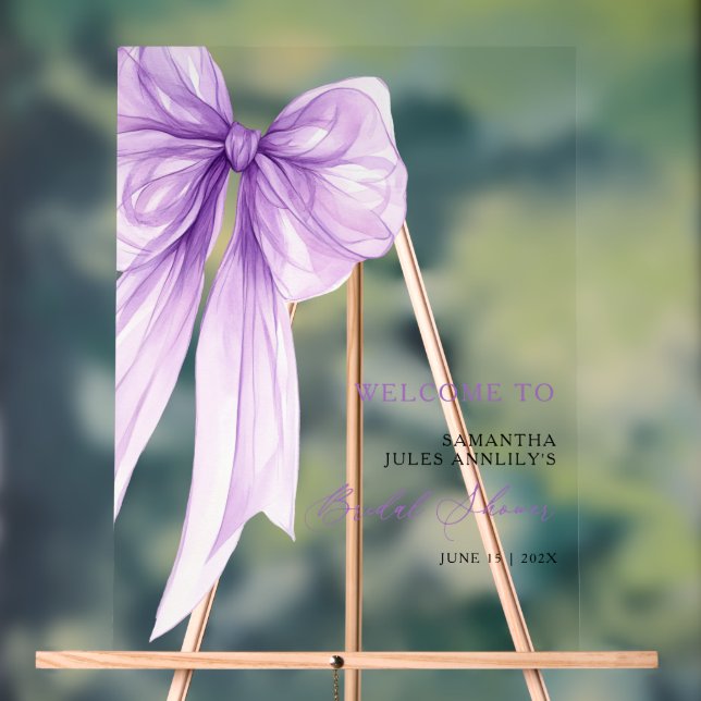 Modern  Purple Bow Bridal Shower Welcome Sign (Neutral)