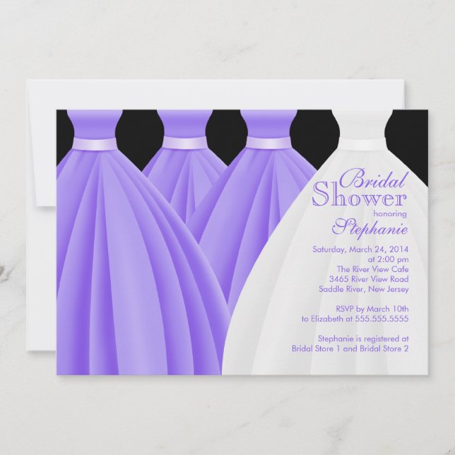 Modern Purple Bridesmaid Bride Dress Bridal Shower Invitation (Front)