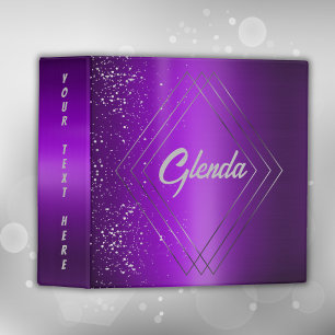 Modern Purple Brushed Metal with Silver Monogram   3 Ring Binder