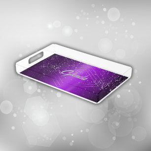 Modern Purple Brushed Metal with Silver Monogram   Acrylic Tray
