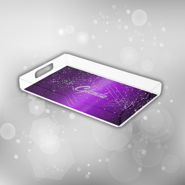Modern Purple Brushed Metal with Silver Monogram | Acrylic Tray (Creator Uploaded)