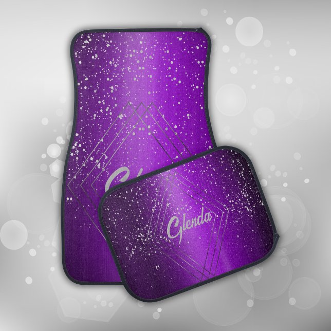 Modern Purple Brushed Metal with Silver Monogram | Car Floor Mat (Creator Uploaded)