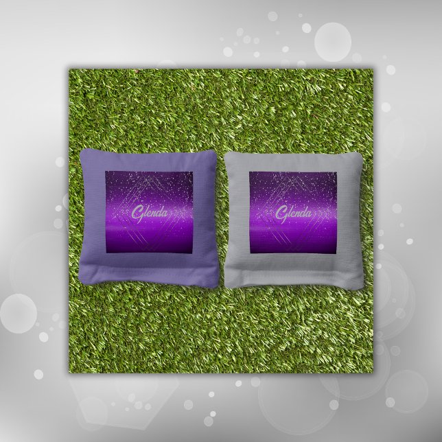 Modern Purple Brushed Metal with Silver Monogram | Cornhole Bags (Creator Uploaded)