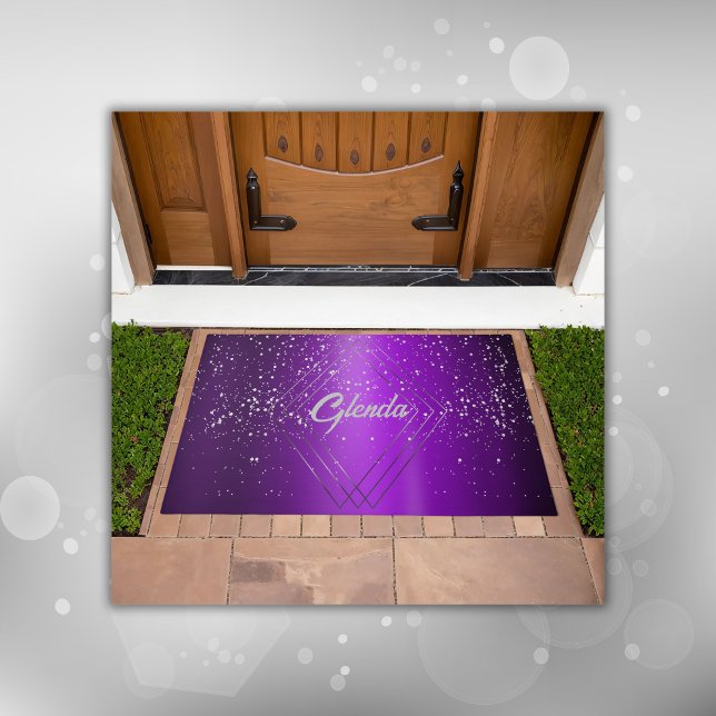Modern Purple Brushed Metal with Silver Monogram | Doormat (Creator Uploaded)