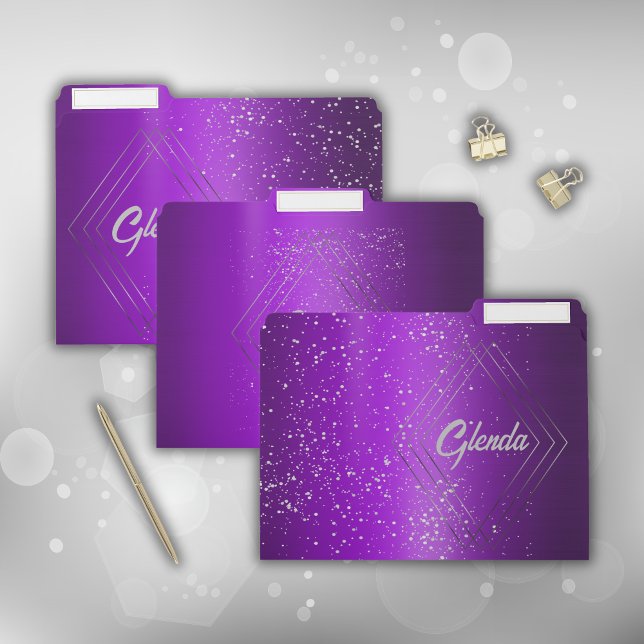 Modern Purple Brushed Metal with Silver Monogram | File Folder (Creator Uploaded)