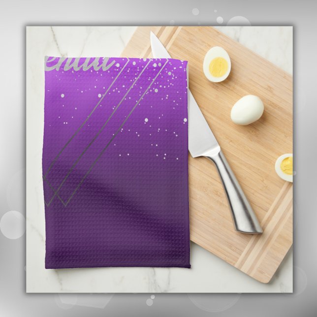 Modern Purple Brushed Metal with Silver Monogram | Kitchen Towel (Creator Uploaded)