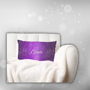 Modern Purple Brushed Metal with Silver Monogram   Lumbar Pillow