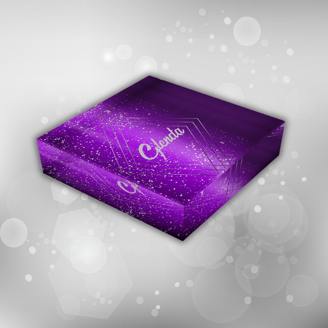 Modern Purple Brushed Metal with Silver Monogram | Paperweight (Creator Uploaded)