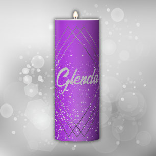 Modern Purple Brushed Metal with Silver Monogram   Pillar Candle