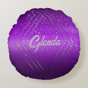 Modern Purple Brushed Metal with Silver Monogram Round Pillow