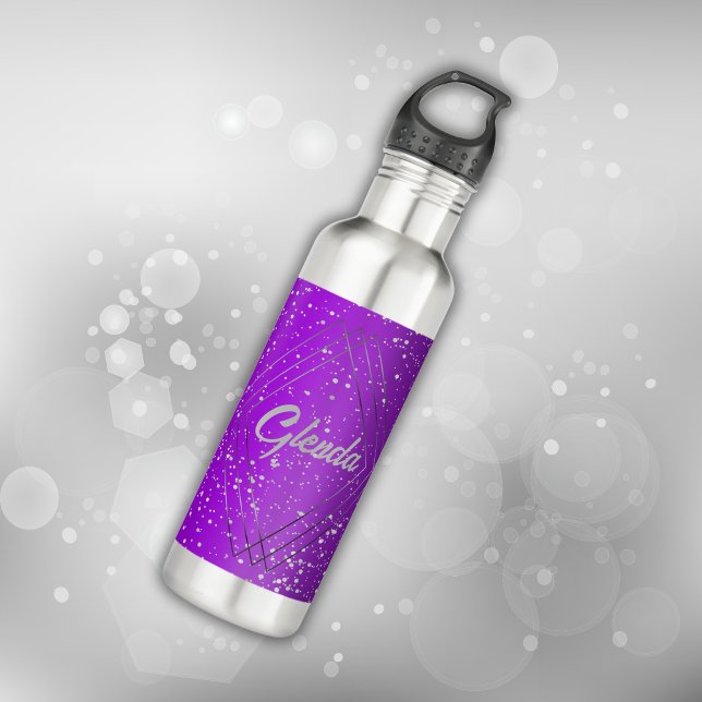 Modern Purple Brushed Metal with Silver Monogram | Stainless Steel Water Bottle (Creator Uploaded)