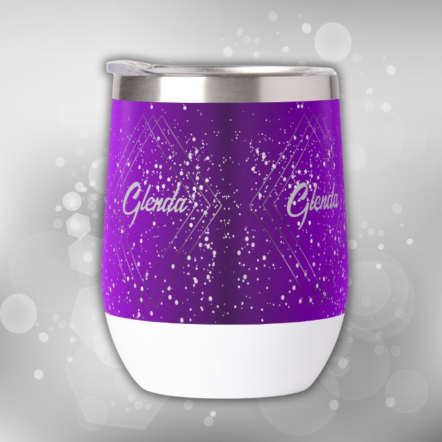 Modern Purple Brushed Metal with Silver Monogram | Thermal Wine Tumbler (Creator Uploaded)