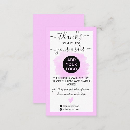 Modern purple brushstroke logo border thank you business card